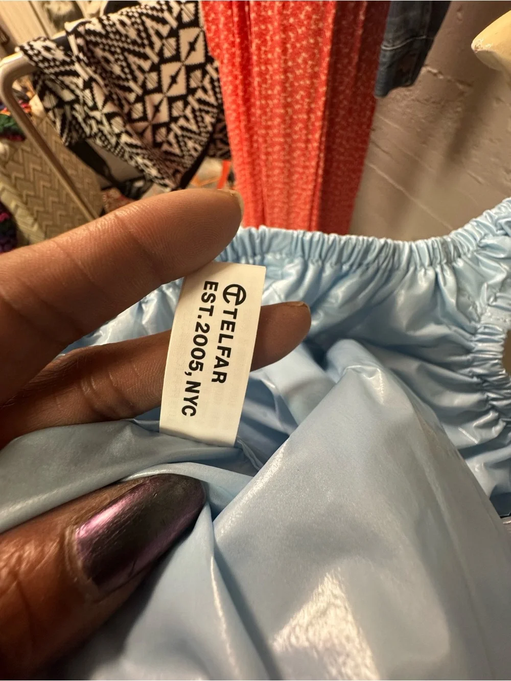 Telfar Light Blue 'Thank You For Shopping” Ruched Handle Tote